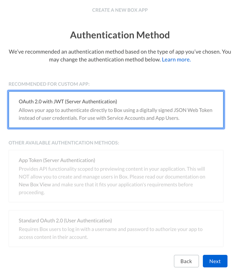 Auth selection screen